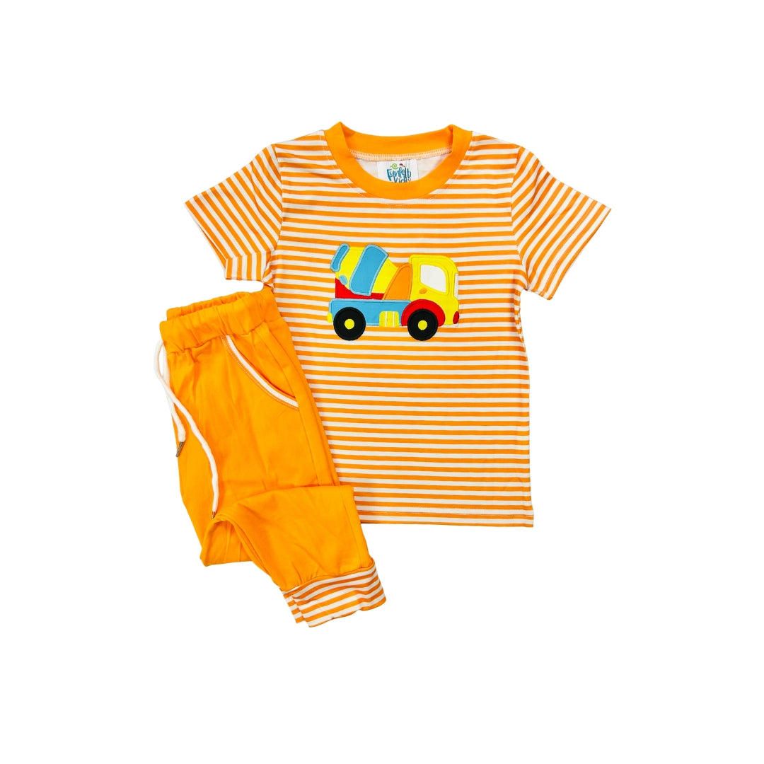 Funfetti Kids Cement Truck Applique Jogger Set