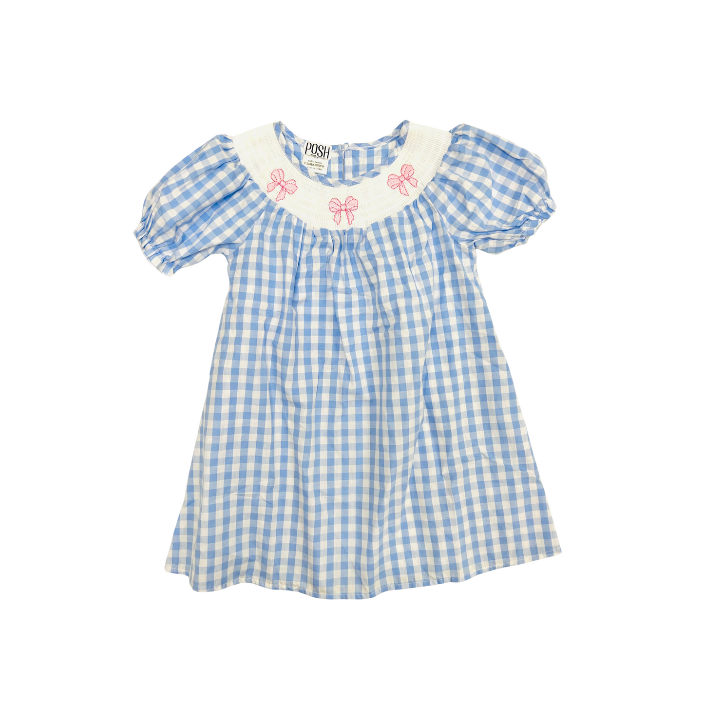 POSH Smocked Pink Bow/Blue Check Dress