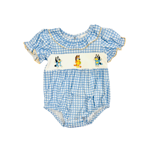 Embroidered Blue Dog Ruffle Bubble