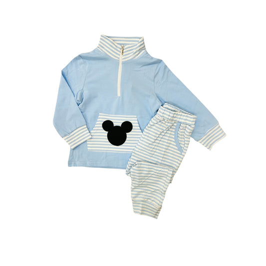 Funfetti Kids Blue Stripe Mouse Pullover/Jogger Set