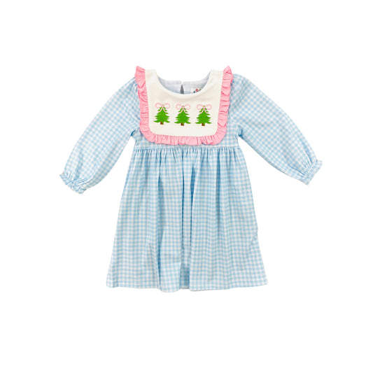 Funfetti Kids Girl Blue Check with Pink Bow Christmas Tree