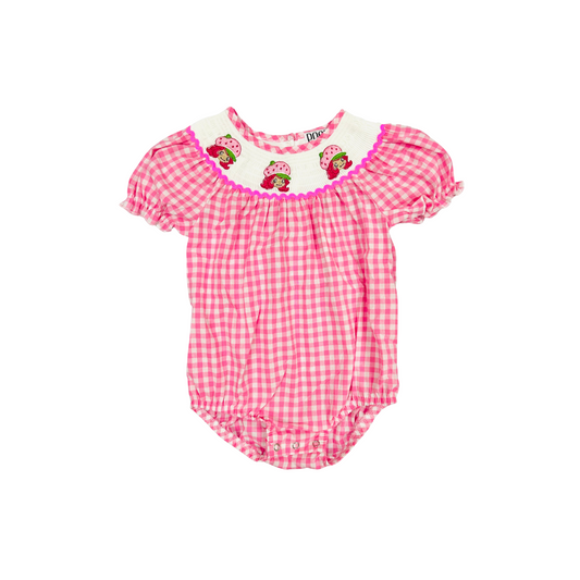 POSH Smocked Strawberry Shortcake Pink Check Bubble