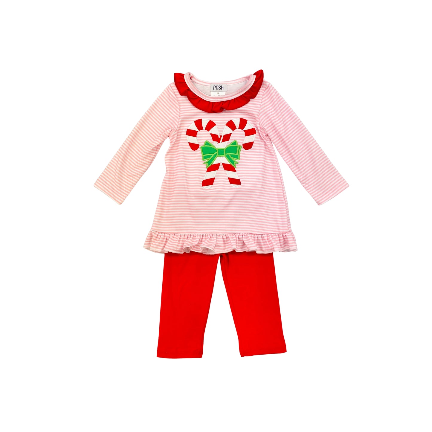 POSH Girl Pink Stripe Candy Cane Ruffle Pant Set