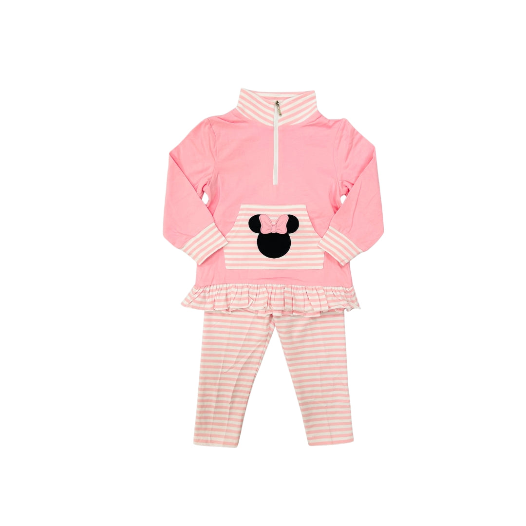 Funfetti Kids Pink Stripe Mouse with Bow Pullover/Legging Set