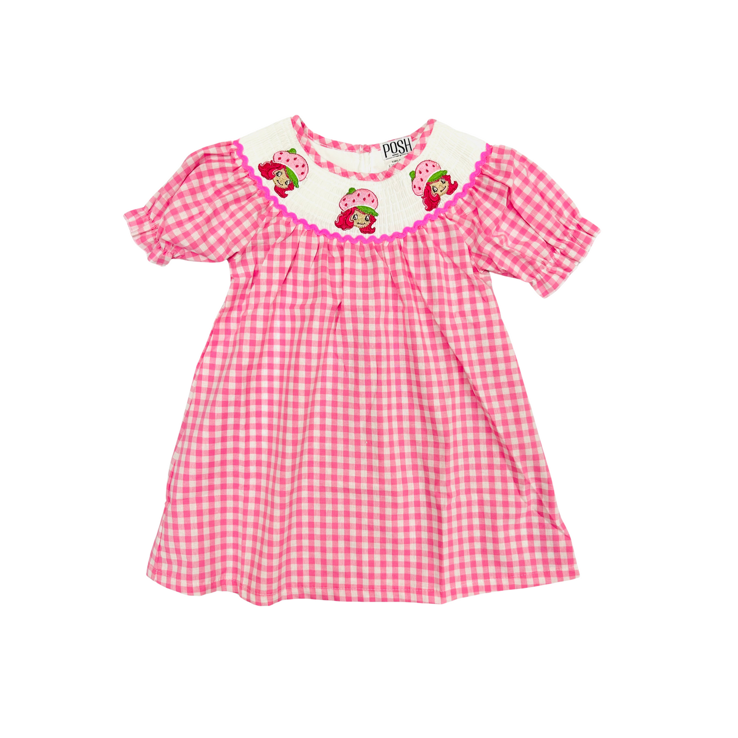 POSH Smocked Strawberry Shortcake Pink Check Dress