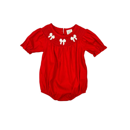 Red Embroidered Bubble with White Bows