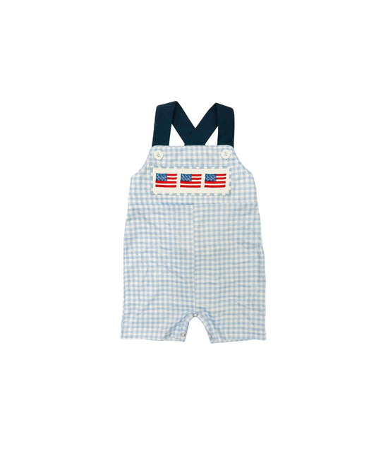 Funfetti Kids Navy Gingham Flag Embroidered Jon Jon