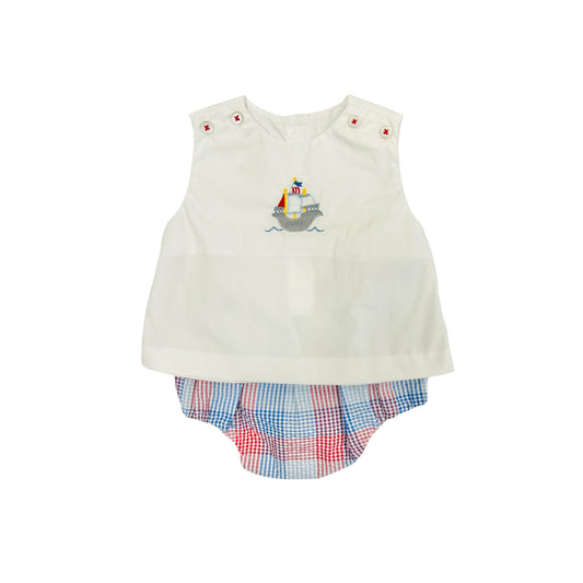 Petit Ami Embroidered Pirate Ship Diaper Set