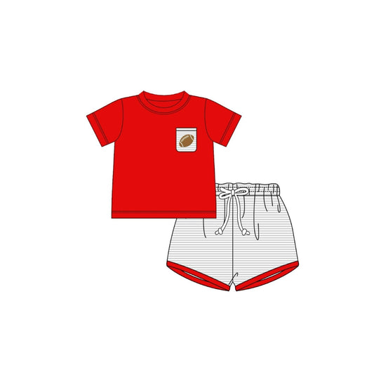 PRE ORDER - Funfetti Kids Red/Grey Embroidered Football Pocket Short Set