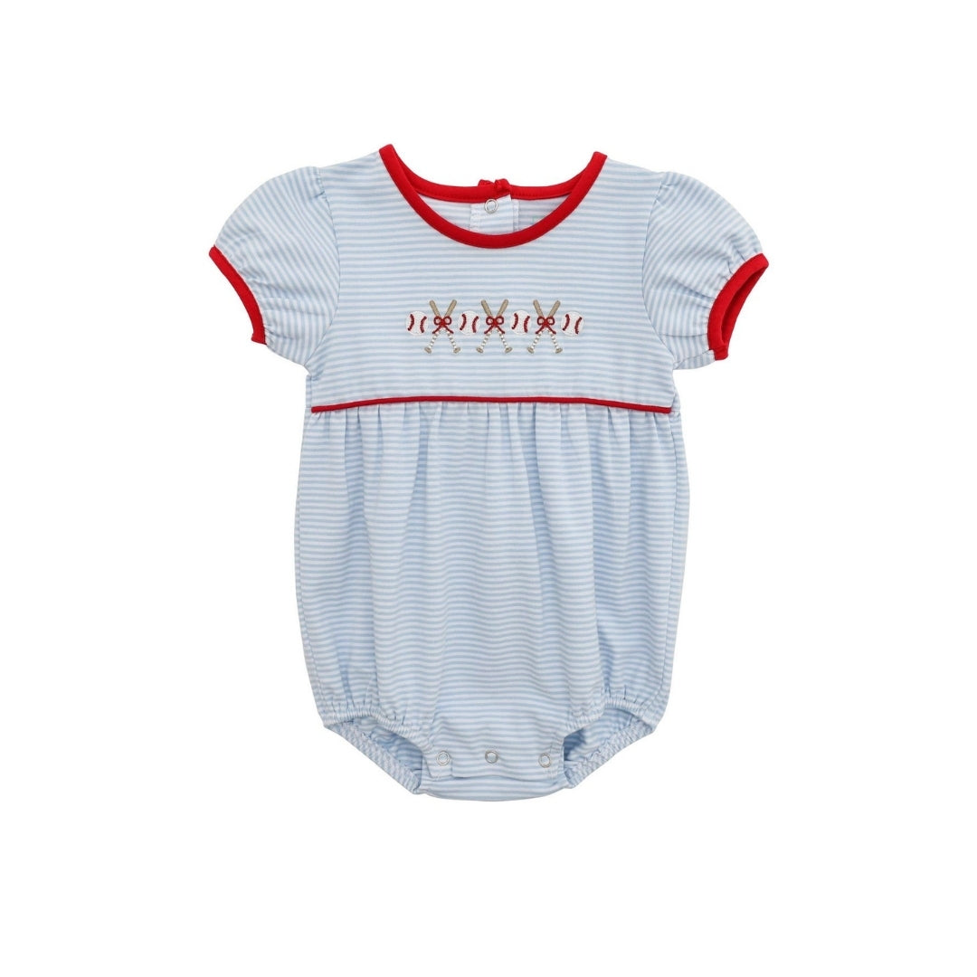 Itsy Bitsy Embroidered Baseball/Bow Bubble