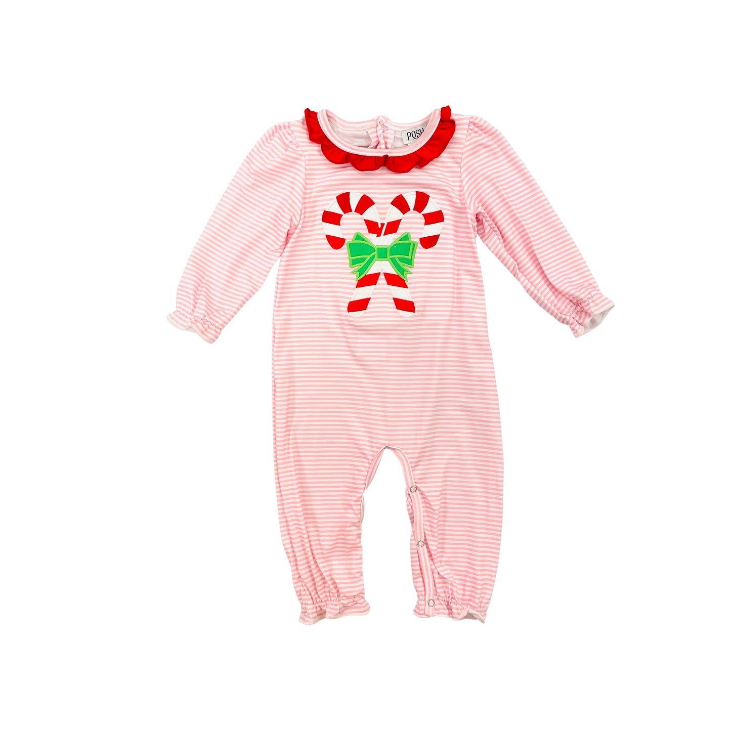 POSH Girl Pink Stripe Candy Cane Ruffle Romper