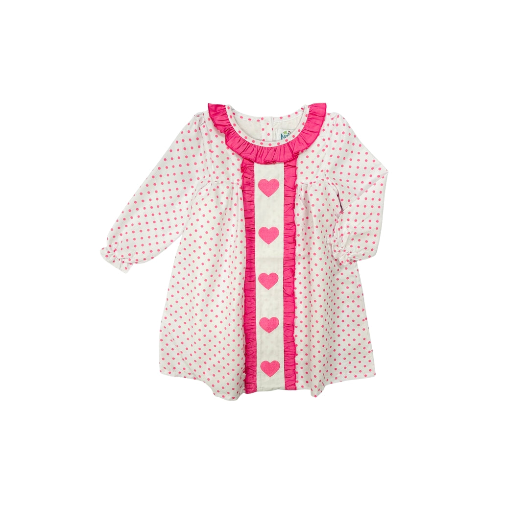 Funfetti Kids Pink Polka Dot Heart/Ruffle Trim Dress