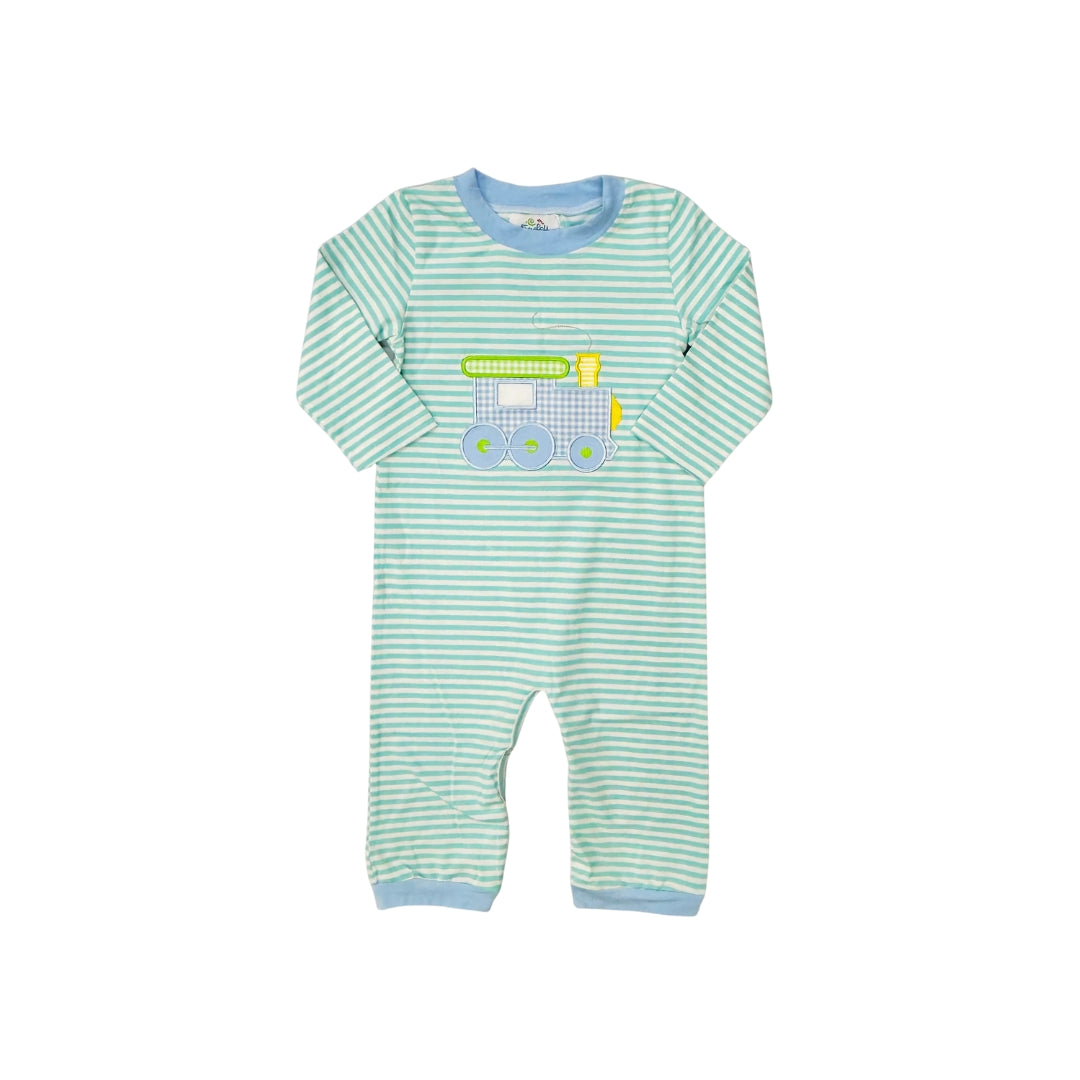 Funfetti Kids Train Applique Stripe Romper