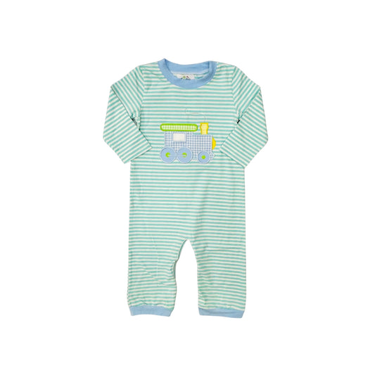 Funfetti Kids Train Applique Stripe Romper