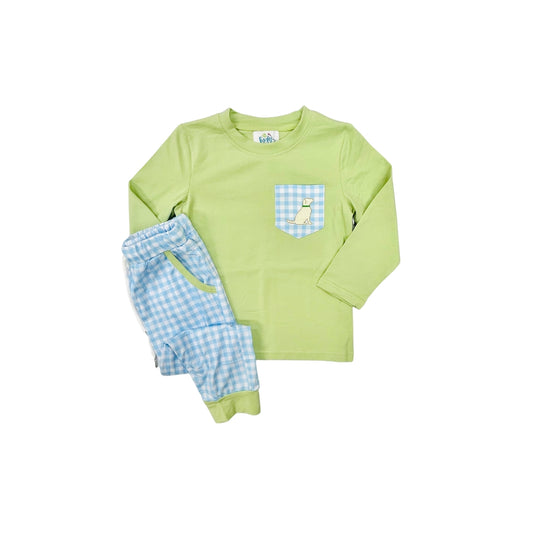 Funfetti Kids Sage/Blue Gingham Lab Jogger Set