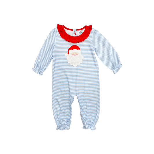 Funfetti Kids Girl Blue Stripe Santa Applique Ruffle Romper