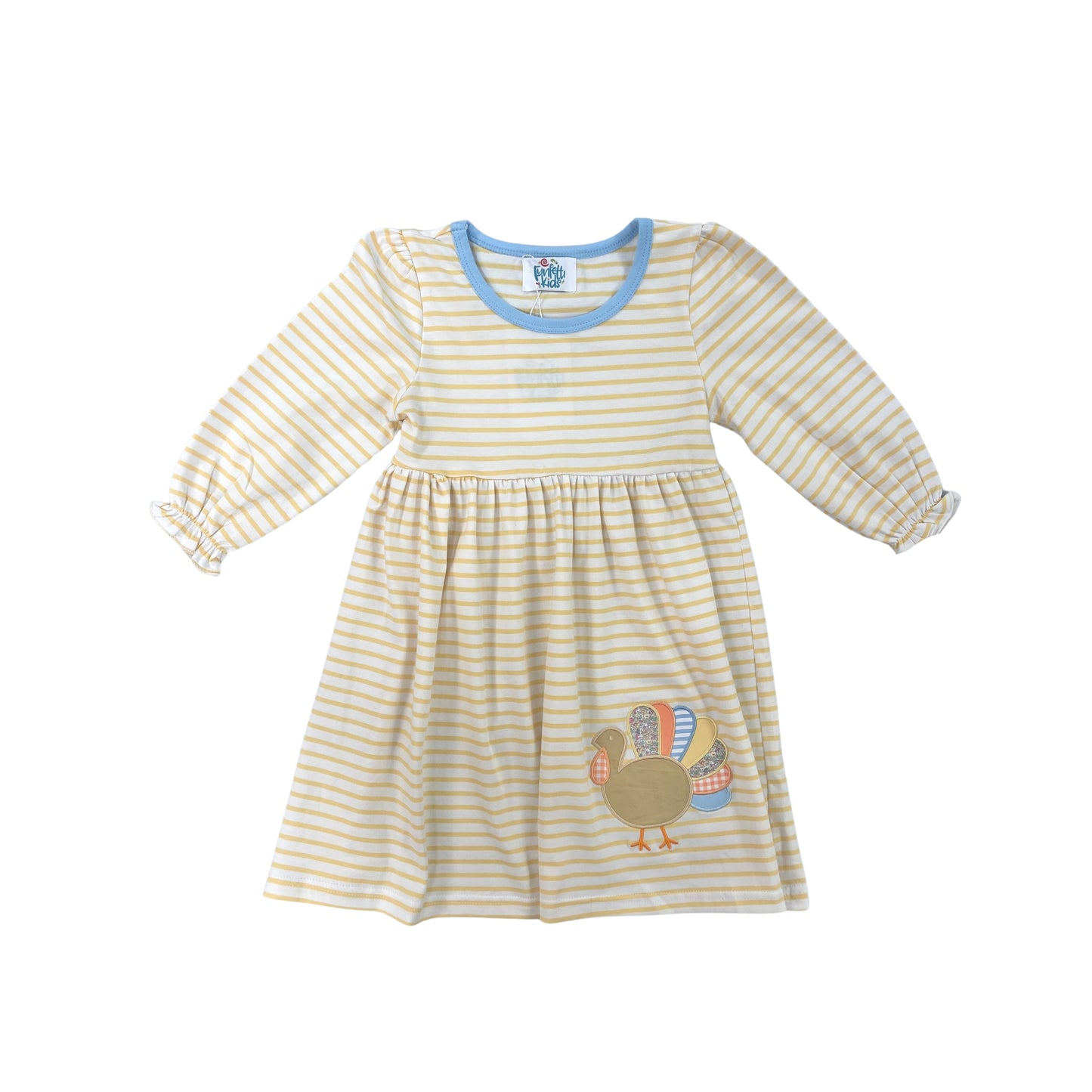 Funfetti Kids Girl Yellow Stripe Turkey Applique Dress