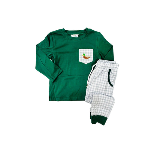 Funfetti Kids Green/Grey Gingham Mallard Jogger Set