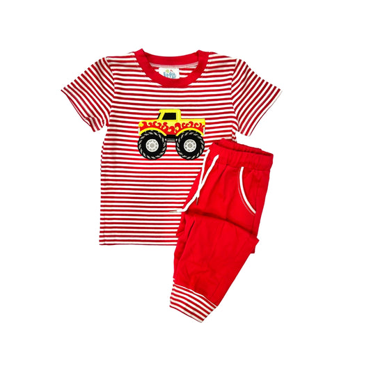 Funfetti Kids Monster Truck Applique Jogger Set