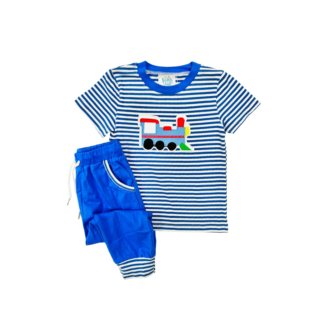 Funfetti Kids Train Applique Jogger Set