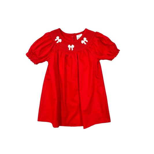 Red Embroidered Dress with White Bows