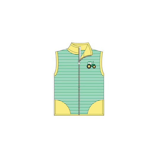PRE ORDER - Funfetti Kids Green Stripe Embroidered Tractor Vest