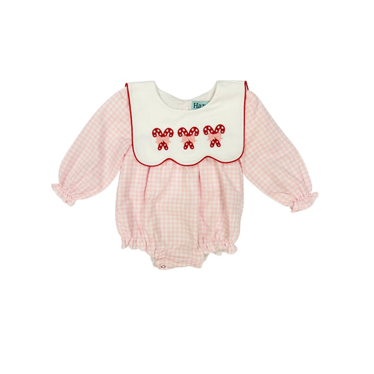 Hazel Blue Pink Gingham Candy Cane Embroidered Bubble