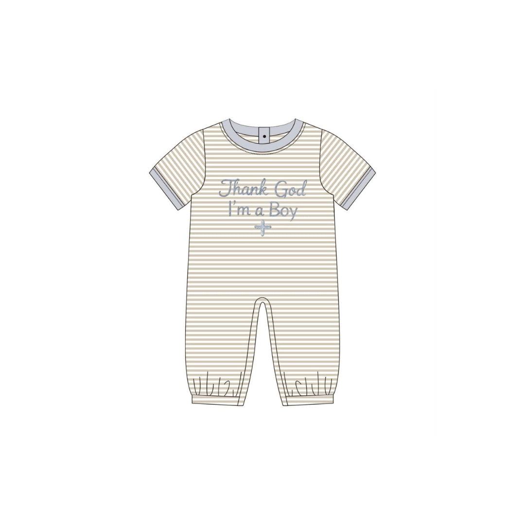 PRE ORDER - Funfetti Kids Thank God Im a Boy Striped Romper