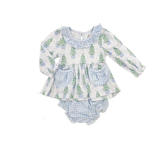 Funfetti Kids Girl Blue Tree/Bow Bloomer Set