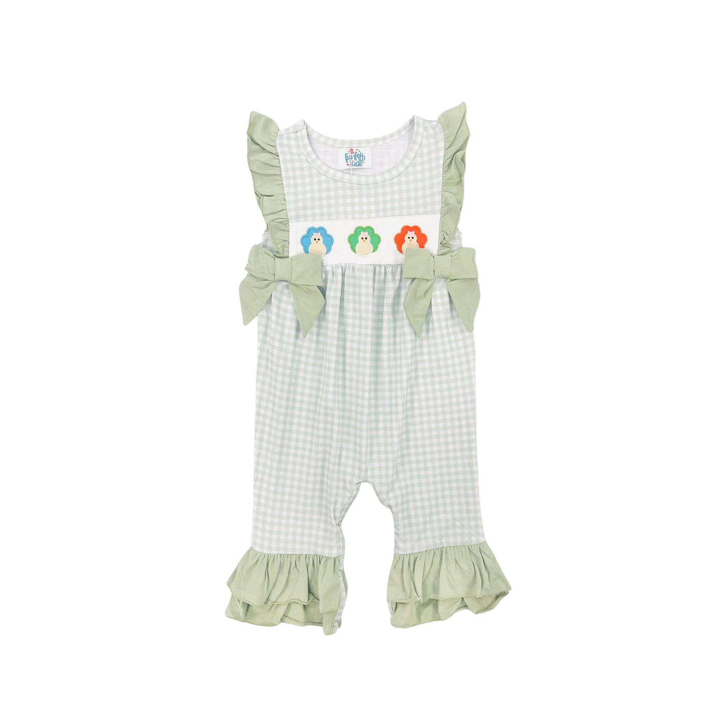 Funfetti Kids Girl Turkey Embroidered Ruffle Romper