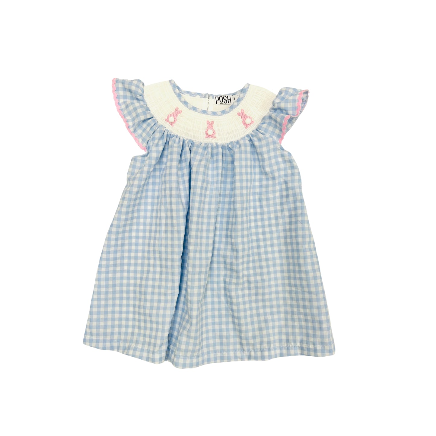 POSH Blue Check/Pink Smocked/Embroidered Bunnies Dress