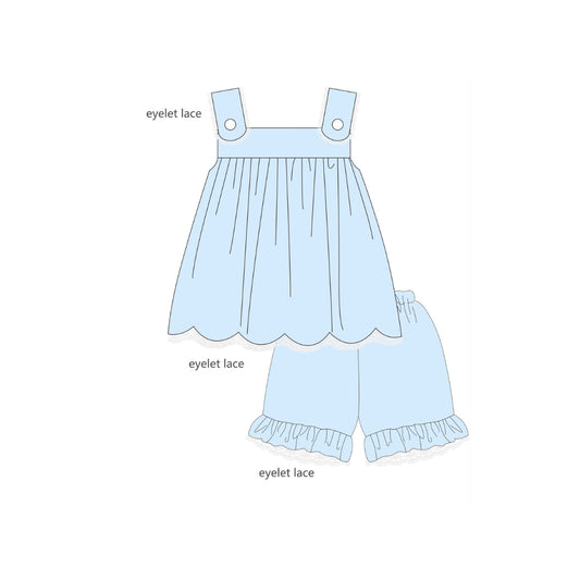 PRE ORDER - Funfetti Kids Blue Knit/Eyelet Trim Short Set