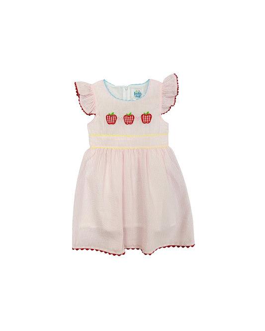 Funfetti Kids Pink Seersucker/Apple Applique Dress