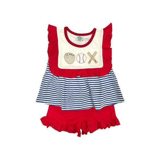 Funfetti Kids Blue Stripe Baseball Ruffle Short Set