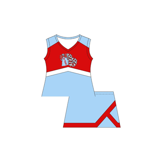 PRE ORDER - Funfetti Kids Red/Light Blue Cheer Skort Set