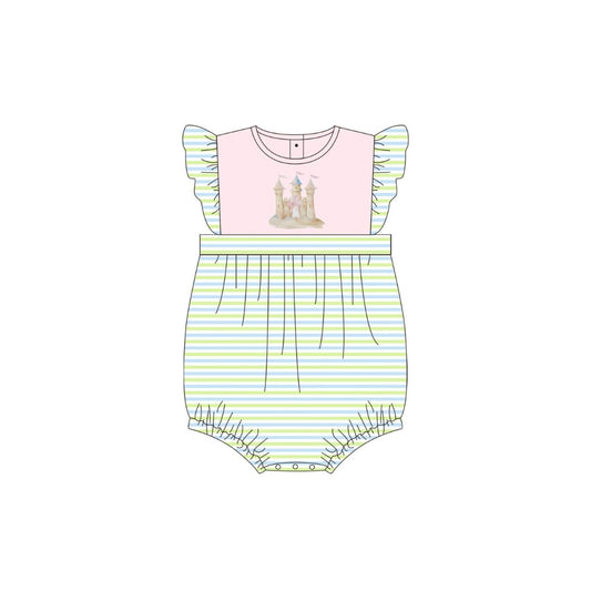 PRE ORDER - Funfetti Kids Sand Castle Applique/Stripe Ruffle Bubble