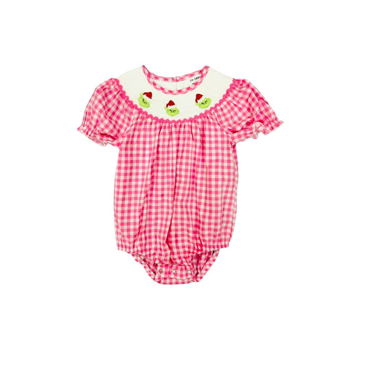 Pink Check Embroidered Mean One Bubble
