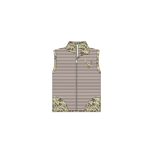 PRE ORDER - Funfetti Kids Brown Stripe/Camo Embroidered Deer Vest