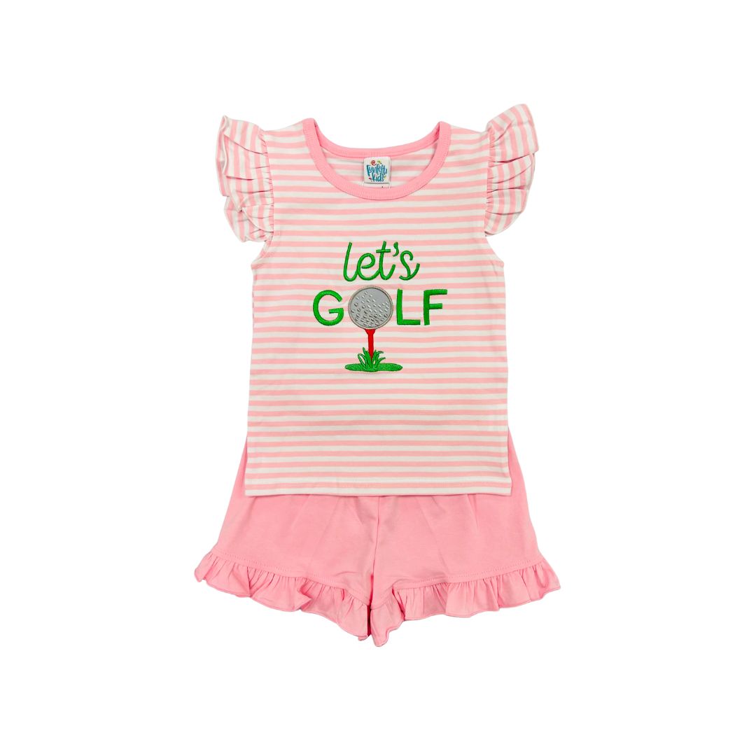 Funfetti Kids Pink Stripe Let's Golf Ruffle Short Set