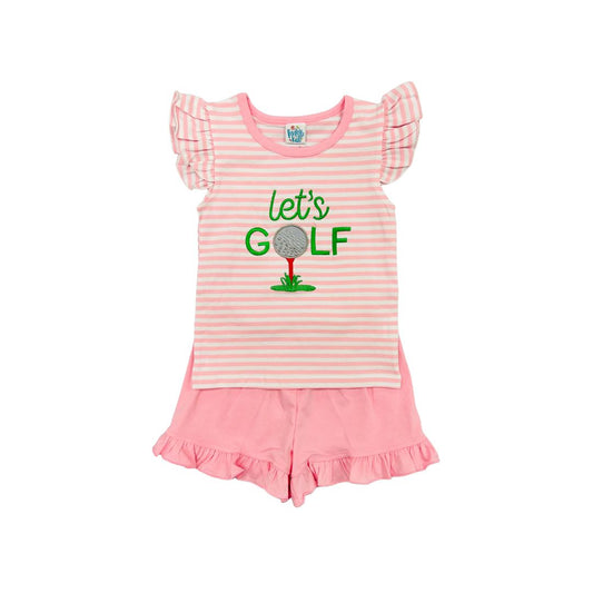 Funfetti Kids Pink Stripe Let's Golf Ruffle Short Set