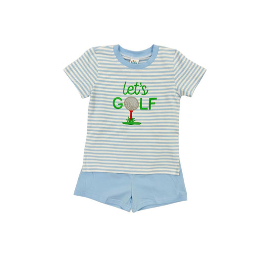 Funfetti Kids Blue Stripe Let's Golf Short Set