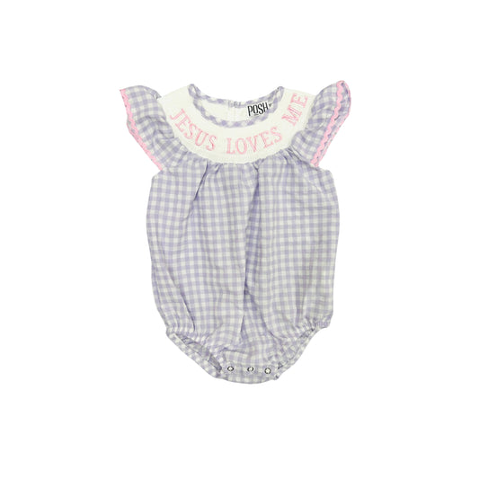 POSH Purple Check/Pink Smocked/Embroidered Jesus Loves Me Bubble