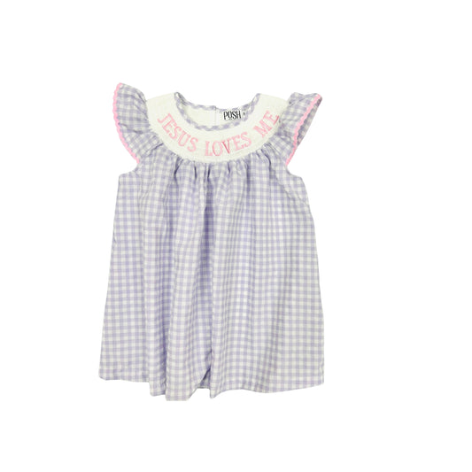 POSH Purple Check/Pink Smocked/Embroidered Jesus Loves Me Dress