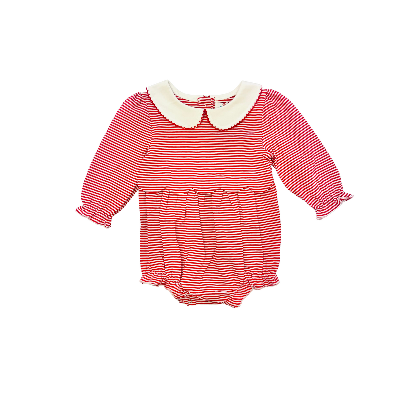 Funfetti Kids Girl Red Stripe Bubble with Scallop Detail