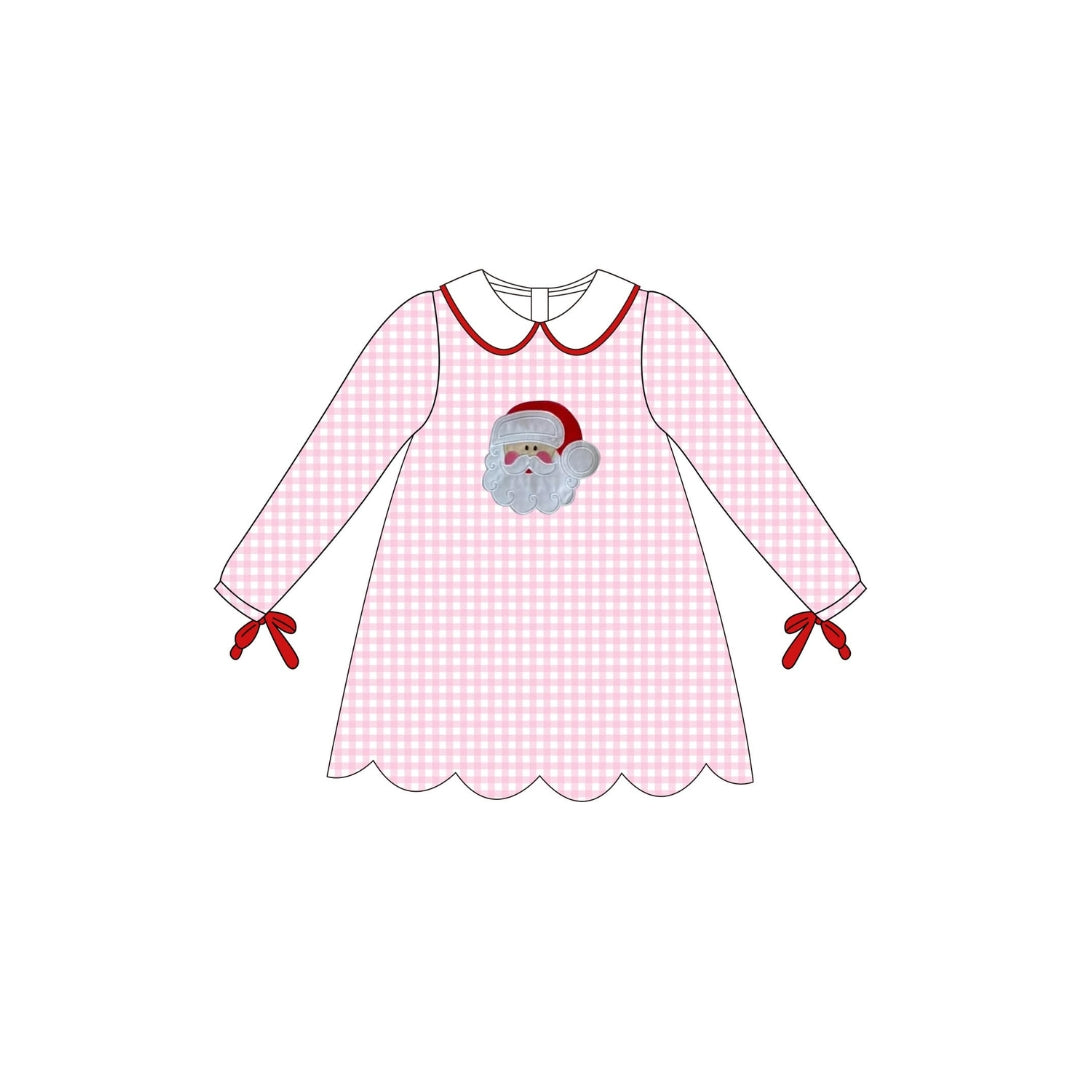 PRE ORDER - Funfetti Kids Pink Gingham Santa Applique Dress