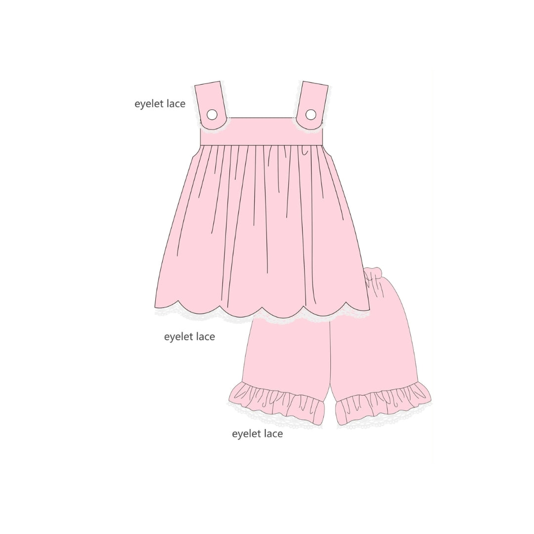 PRE ORDER - Funfetti Kids Pink Knit/Eyelet Trim Short Set