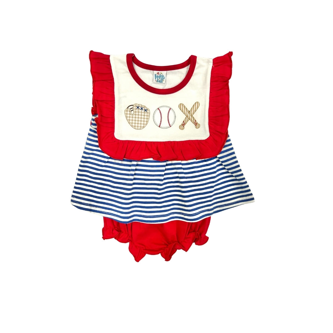 Funfetti Kids Blue Stripe Baseball Bloomer Set