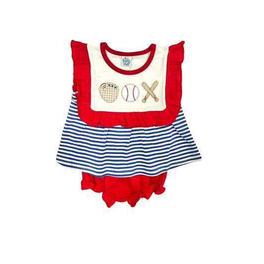 Funfetti Kids Blue Stripe Baseball Bloomer Set