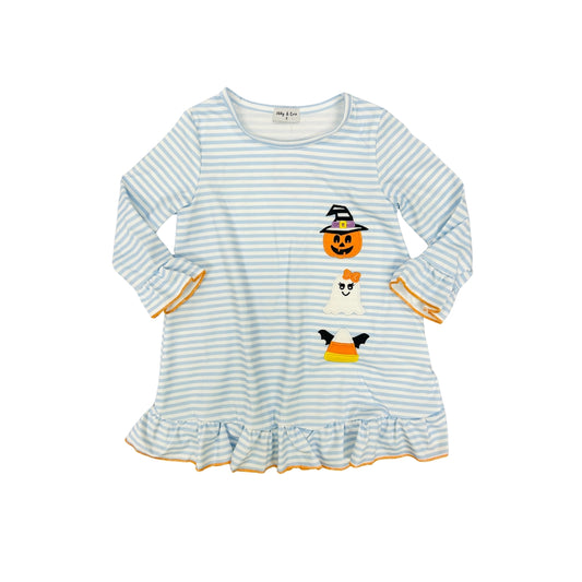 Blue Stripe Halloween Applique Dress
