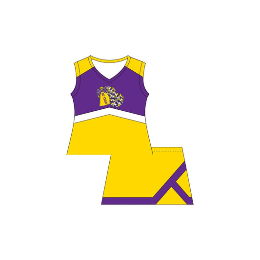 PRE ORDER - Funfetti Kids Purple/Gold Cheer Skort Set
